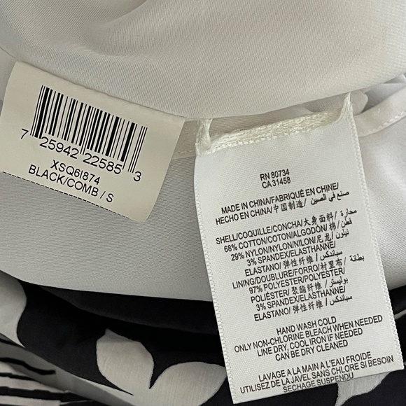 BCBG Maxazria Sz Small Womans Black White Floral Cotton Blend Casual Shift Dress - Picture 9 of 9